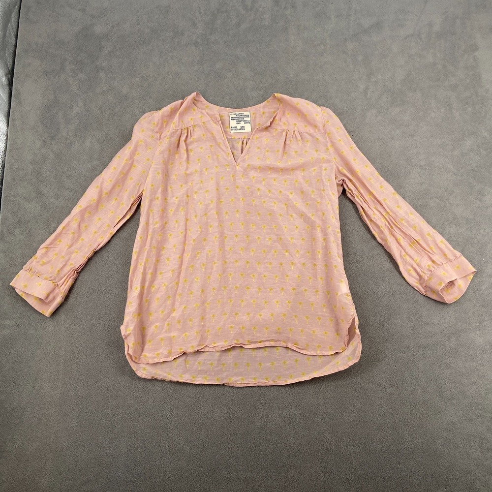 Baum Und Pferdgarten Blouse Top Womens 42 Pink Palm Tree Split Neck Side Slit